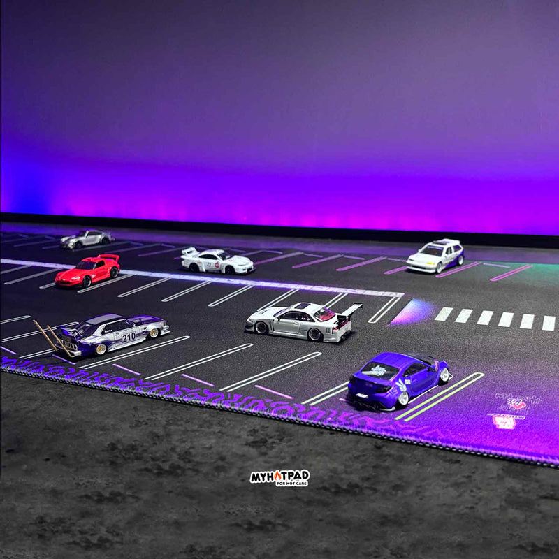 MYHOTPAD Parking 2050 Neon Effect Diorama Desktop Mat Diecast 1:64